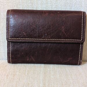 Lauren Ralph Lauren Distressed Brown Leather Tri-fold Wallet Classic Old Money